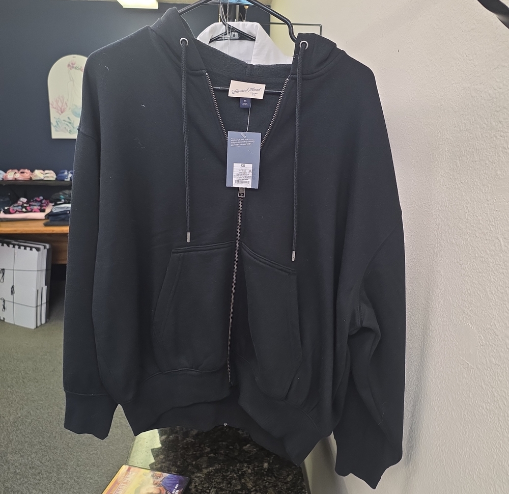 Universal Thread Black Hoodie with Gold-Tone Zipper